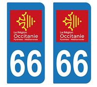 supstick 2 STICKERS AUTOCOLLANT PLAQUE IMMATRICULATION DEPT 66 région Occitanie