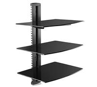 suptek - Estantería de Pared Multimedia, 3 estantes flotantes con Estante de Vidrio Templado Reforzado para Reproductor de DVD, Cajas, Consolas de Juegos, Accesorios de TV, Color Negro y 1+2 estantes
