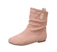 SUPTTING Botas de otoño para mujer, con flecos, modernas, llamativas, punta de punta, tacón plano, boho, occidental, con flecos, aspecto de ante, botas de vaquero para festivales, Estilo L02 Rosa, 40
