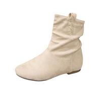 SUPTTING Botas de otoño para mujer, con flecos, modernas, llamativas, punta de punta, tacón plano, boho, occidental, con flecos, aspecto de ante, botas de vaquero para festivales, Estilo L01 Beige