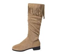 SUPTTING Botas de otoño para mujer, modernas, llamativas, tacón de bloque, punta puntiaguda, con flecos, boho occidental, con flecos, aspecto de ante, botas de vaquero para festivales, Estilo T01