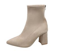 SUPTTING Botines para mujer, elegantes, cómodos, tacón de bloque, punta de punta, botas con anclas, modernas, minimalistas, aspecto de ante, caña elástica, botas de otoño para oficina, Estilo J01