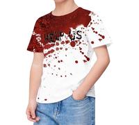 SUPTTING Camiseta de Halloween para hombre, con cuello redondo, estampado integral, declaración de terror, estampado de salpicaduras de sangre, camiseta de terror para fiesta de miedo