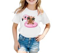 SUPTTING Camiseta de manga corta para niña, camiseta de manga corta y cuello redondo Kawaii, meme de Internet con estampado de capibara, camiseta de verano, corte regular para excursiones escolares