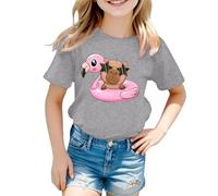 SUPTTING Camiseta de manga corta para niña, camiseta de manga corta y cuello redondo Kawaii, meme de Internet con estampado de capibara, camiseta de verano, corte regular para excursiones escolares