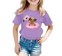 SUPTTING Camiseta de manga corta para niña, camiseta de manga corta y cuello redondo Kawaii, meme de Internet con estampado de capibara, camiseta de verano, corte regular para excursiones escolares
