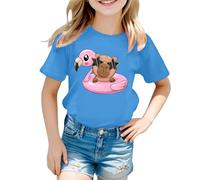 SUPTTING Camiseta de manga corta para niña, camiseta de manga corta y cuello redondo Kawaii, meme de Internet con estampado de capibara, camiseta de verano, corte regular para excursiones escolares