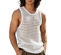 SUPTTING Camiseta de verano para hombre, transpirable, transpirable, sin mangas, sin mangas, estilo bohemio, informal, de punto con malla grande y cuello redondo para festival de playa, Style-T05