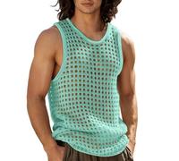 SUPTTING Camiseta de verano para hombre, transpirable, transpirable, sin mangas, sin mangas, estilo bohemio, informal, de punto con malla grande y cuello redondo para festival de playa, Style-T03