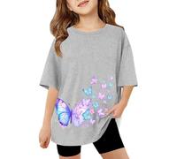 SUPTTING Camiseta de verano para niña, bonita y cómoda, cuello redondo, impresión gráfica, camiseta de manga corta, informal, camiseta de verano, diseño de mariposas, gran tamaño para excursiones