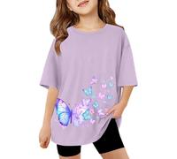 SUPTTING Camiseta de verano para niña, bonita y cómoda, cuello redondo, impresión gráfica, camiseta de manga corta, informal, camiseta de verano, diseño de mariposas, gran tamaño para excursiones