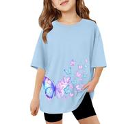 SUPTTING Camiseta de verano para niña, bonita y cómoda, cuello redondo, impresión gráfica, camiseta de manga corta, informal, camiseta de verano, diseño de mariposas, gran tamaño para excursiones