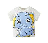 SUPTTING Camiseta infantil con estampado de elefante de dibujos animados, manga corta, camiseta de ocio, camiseta de playa, transpirable, ropa de guardería, diseño de animales