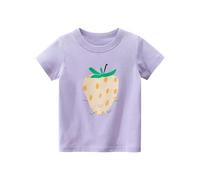 SUPTTING Camiseta infantil con estampado de fresa sonriente de manga corta para niñas, camiseta de tiempo libre, camiseta de playa, camiseta de playa, camiseta de juego, camiseta de juegos para