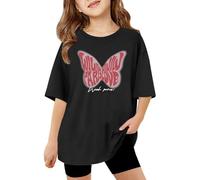 SUPTTING Camiseta infantil con forma de mariposa, diseño de paraíso con texto «Good Vibes», camiseta de manga corta para niñas, camiseta de playa, camiseta de playa, camiseta de juego bonita