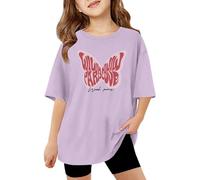 SUPTTING Camiseta infantil con forma de mariposa, diseño de paraíso con texto «Good Vibes», camiseta de manga corta para niñas, camiseta de playa, camiseta de playa, camiseta de juego bonita