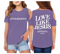 SUPTTING Camiseta para niña con estampado religioso y hombros recortados Top con verso de la Biblia y cuello redondo Camiseta de manga corta Camiseta de ocio Ajuste holgado para el tiempo libre