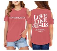 SUPTTING Camiseta para niña con estampado religioso y hombros recortados Top con verso de la Biblia y cuello redondo Camiseta de manga corta Camiseta de ocio Ajuste holgado para el tiempo libre