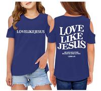 SUPTTING Camiseta para niña con estampado religioso y hombros recortados Top con verso de la Biblia y cuello redondo Camiseta de manga corta Camiseta de ocio Ajuste holgado para el tiempo libre