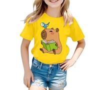 SUPTTING Camiseta para niña respetuosa con la piel, colorida, manga corta, cuello redondo, manga corta, linda, divertida, diseño de dinosaurio, estampado de dibujos animados, parte superior de verano