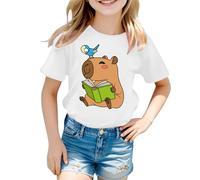 SUPTTING Camiseta para niña respetuosa con la piel, colorida, manga corta, cuello redondo, manga corta, linda, divertida, diseño de dinosaurio, estampado de dibujos animados, parte superior de verano