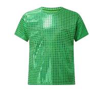 SUPTTING Camiseta para niño brillante y llamativa camiseta de lentejuelas cuello redondo de manga corta con purpurina, discoteca festiva efecto iridisco, parte superior de fiesta para discoteca