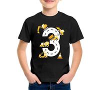SUPTTING Camiseta para niños, número 3, excavadora, mezcladora de hormigón, grúa, cono de tráfico, cuello redondo, manga corta, camiseta de ocio, camiseta de 3 años, regalo de cumpleaños, vestimenta