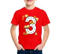 SUPTTING Camiseta para niños, número 3, excavadora, mezcladora de hormigón, grúa, cono de tráfico, cuello redondo, manga corta, camiseta de ocio, camiseta de 3 años, regalo de cumpleaños, vestimenta
