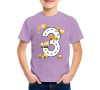 SUPTTING Camiseta para niños, número 3, excavadora, mezcladora de hormigón, grúa, cono de tráfico, cuello redondo, manga corta, camiseta de ocio, camiseta de 3 años, regalo de cumpleaños, vestimenta