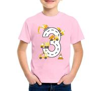 SUPTTING Camiseta para niños, número 3, excavadora, mezcladora de hormigón, grúa, cono de tráfico, cuello redondo, manga corta, camiseta de ocio, camiseta de 3 años, regalo de cumpleaños, vestimenta