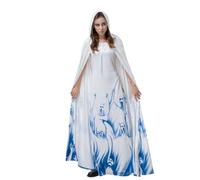 SUPTTING Disfraz de fantasma para Halloween, otoño, mujer, espeluznante, elegante, con capucha, guantes largos, capa oscura, mística, silueta de bosque, tejido fluido, disfraz de Halloween para fiesta