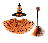 SUPTTING Halloween Otoño Niña Juego de Disfraz Completo Divertido Disfraz Sombrero Puntiagudo Falda de Tul Juego de Disfraces Clásico Juguetón Patrón de Telaraña Brillo Disfraz Halloween para Dulces o