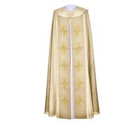 SUPTTING Histórico Renacimiento Cabo de los Hombres Teatral Capa Medieval Cuello Alto Cierre Frente Traje Apliques Dorados Corte Largo Parte de Disfraz para LARP, Style-F04 Blanco, XL