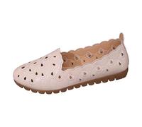 SUPTTING Mocasines cómodos y transpirables para mujer, informales, clásicos, tacón plano, punta redonda, mocasín, patrón perforado, zapatos informales, para el día a día, caminar, Style T01 Beige