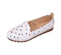 SUPTTING Mocasines cómodos y transpirables para mujer, informales, clásicos, tacón plano, punta redonda, mocasín, patrón perforado, zapatos informales, para el día a día, caminar, Estilo T02 Blanco