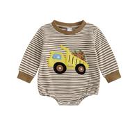 SUPTTING Otoño Unisex Mameluco de Punto Cómodo Lindo Mono Manga Larga Botones Mono Casual Vintage Patrón de Punto Aplicación de Vehículo Ropa de Bebé para el Día a Vida Diaria, Style-L01 Marrón, 3-6