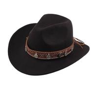 SUPTTING Otoño Unisex Sombrero Fedora Elegante Sombrero de Fieltro Ala Ancho Adornado Sombrero de Vaquero Occidental Boho Perlas Turquesa Piedra Imitación Trilby para Festival, Estilo-k01 Negro, Talla