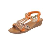 SUPTTING Sandalia elegante para mujer con cremallera en el talón con correa en el tobillo, sandalias glamurosas boho-chic con diamantes de imitación trenzadas, sandalias planas de verano, Estilo H01