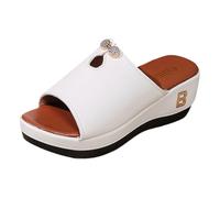 SUPTTING Sandalias elegantes y cómodas para mujer, tacón plano, forma abierta, elegantes y minimalistas, hebilla decorativa, correa ancha, pantuflas de verano para pasear por la ciudad, Estilo E02