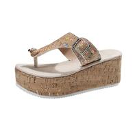 SUPTTING Sandalias para mujer, cómodas, únicas, con suela de corcho, flores, puntera abierta, zapatos de verano, con aplicaciones florales, cierre de hebilla, boho creativas para fiestas de verano