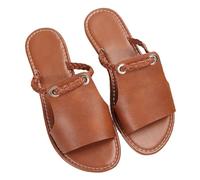 SUPTTING Sandalias para mujer, tacón plano, punta abierta, minimalistas, modernas, cómodas, informales, con detalle de cadena, para el día a día, paseos por la ciudad, Estilo O02 Marrón, 38 EU