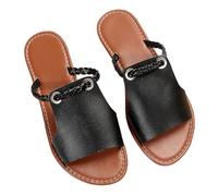 SUPTTING Sandalias para mujer, tacón plano, punta abierta, minimalistas, modernas, cómodas, informales, con detalle de cadena, para el día a día, paseos por la ciudad, Estilo O01 Negro, 43 EU