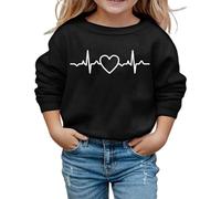 SUPTTING Sudadera infantil bonita y cariñosa, con gráfico de latidos del corazón, corte corto, informal, minimalista, diseño de corazón, camiseta de manga larga, cuello redondo para el tiempo libre