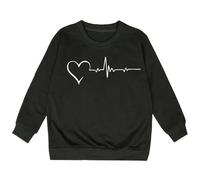 SUPTTING Sudadera infantil cómoda, minimalista, suéter con gráfico de latidos, informal, moderna, camiseta de manga larga, cuello redondo, corte regular para el día a día en otoño