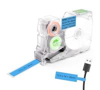 SUPVAN KATASYMBOL G15M Etiquetas para Cables, Transferencia Térmica Autoadhesivas Resistentes al Calor/Luz, 12.5 mm x (74 mm + 35 mm), 70 Uds/Rollo (Negro sobre Azul)