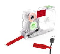 SUPVAN KATASYMBOL G15M Etiquetas para Cables, Transferencia Térmica Autoadhesivas Resistentes al Calor/Luz, 12.5 mm x (74 mm + 35 mm), 70 Uds/Rollo (Negro sobre Rojo)