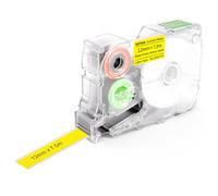 SUPVAN KATASYMBOL G15M Etiquetas Transferencia Térmica Autoadhesivas Continuas Resistentes al Calor/Luz, 12 mm x 7.5 m (Negro sobre Amarillo)