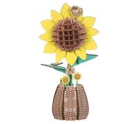 SUPVOX 1 Juego de Bricolaje para armar un Ramo de Flores de Madera: Rompecabezas de Modelo de Girasol, Bloques de construcción artesanales, artesanía de Girasol en Maceta de Madera para decoración