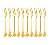 SUPVOX 10 Tenedores de Fruta de Acero Inoxidable Dorados, Diseño de Flor de Cerezo, 2 Puntas, Multifunción para Postres, Ensaladas y Aperitivos en Fiestas y Hogar