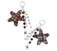 SUPVOX 2 Llaveros Colgantes de Estrella Vintage de Tela de Lana, Diseño de Dibujos Animados, Colores Verde y Café, Accesorios Ligeros para Mochila y Bolso Escolar, Decoración Original